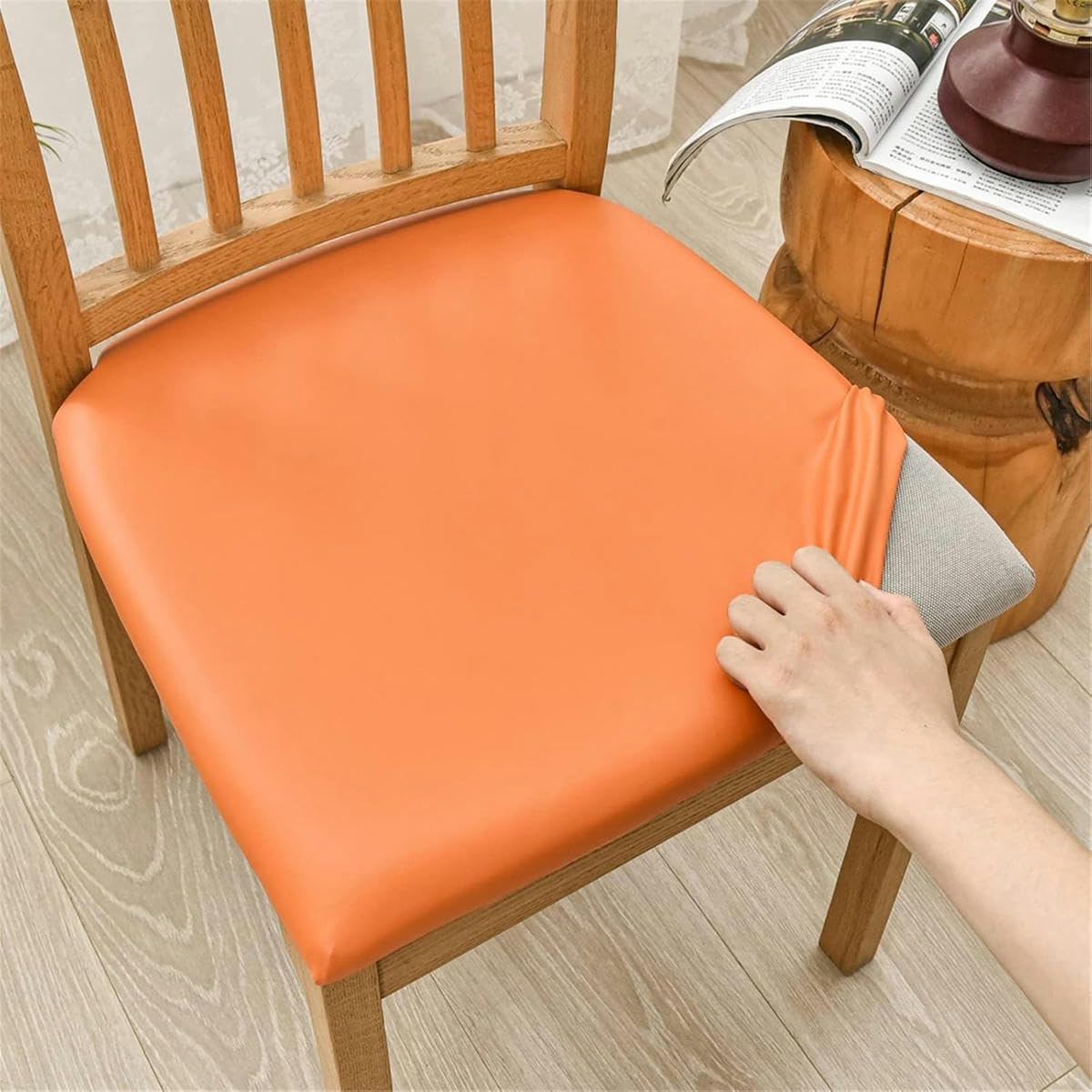 Fundas de asiento para silla de comedor de cuero, fundas elásticas para asiento de silla con lazos, juego de 1, 2, 4 y 6 fundas elásticas de PU para asiento de silla, funda protectora antidesliza