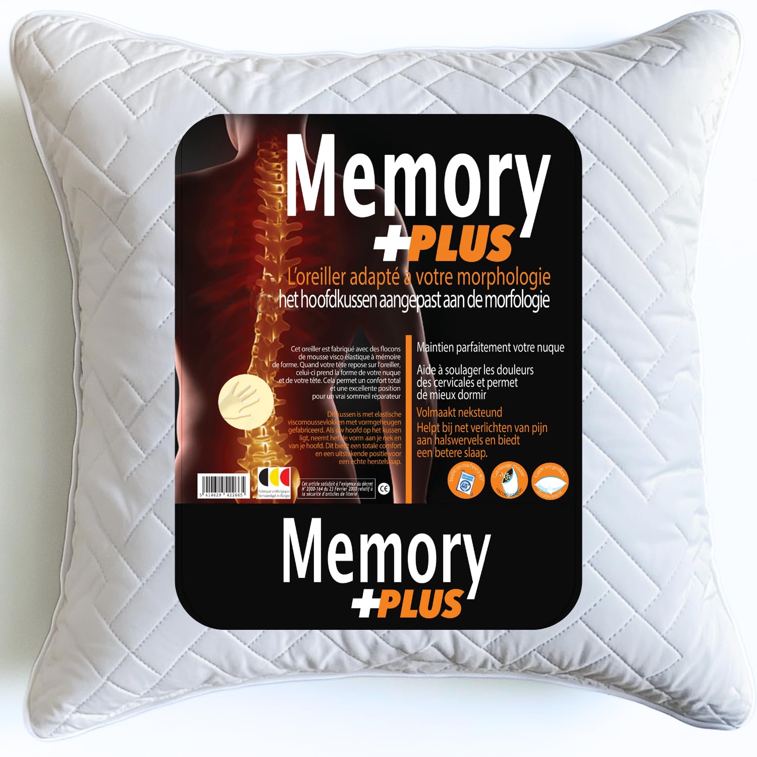 Oreiller Ergonomique Cervical 60x60 (GARANTIE) Oreiller Memoire Forme 60x60 Cervicales Douloureuses, Soulager Douleurs Soutien Sommeil Réparateur Pillow Mémoire de Forme Viscoélastique Coussin Ferme