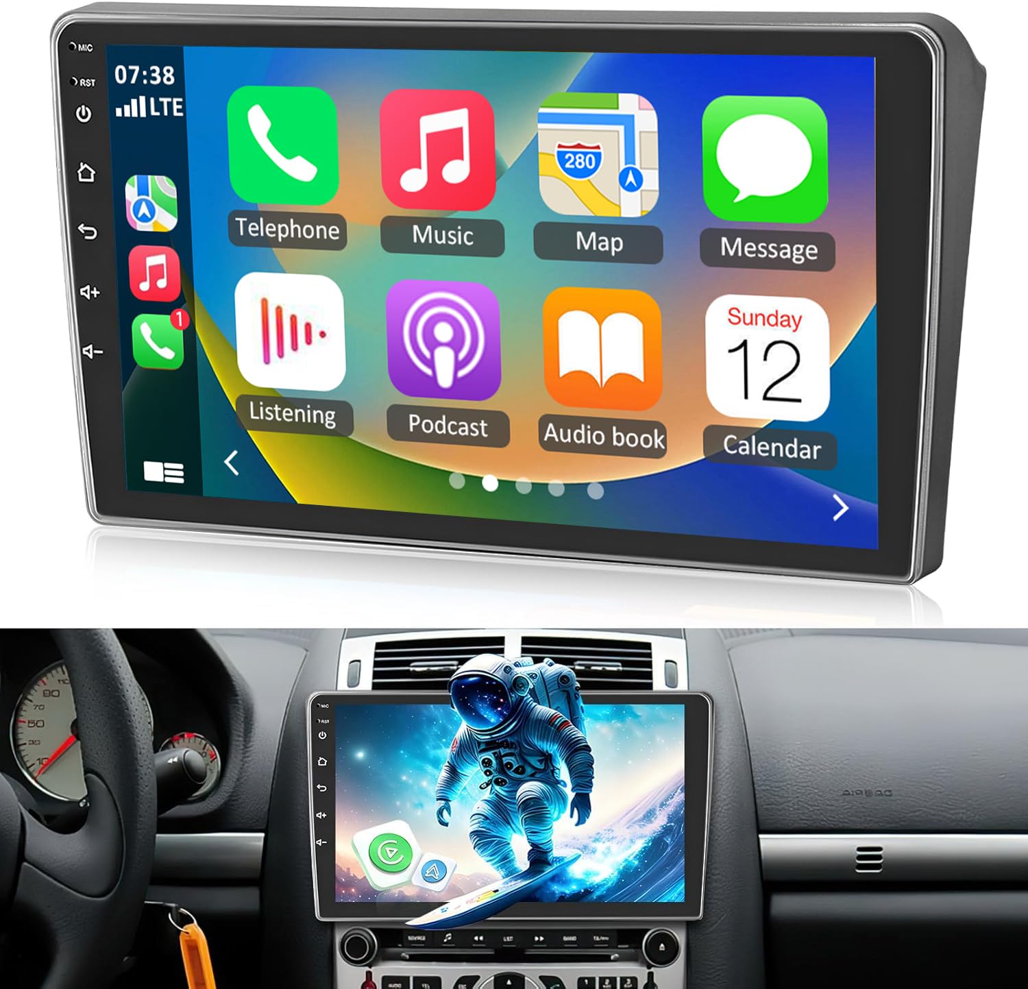 9 Zoll Touchscreen Android 14 Autoradio für Peugeot 407 2004-2008 4+64G | 2 Din Autoradio für Peugeot 407 mit CarPlay Android Auto Bluetooth WiFi GPS Navi FM/RDS Mirror Link SWC AHD Rückfahrkamera