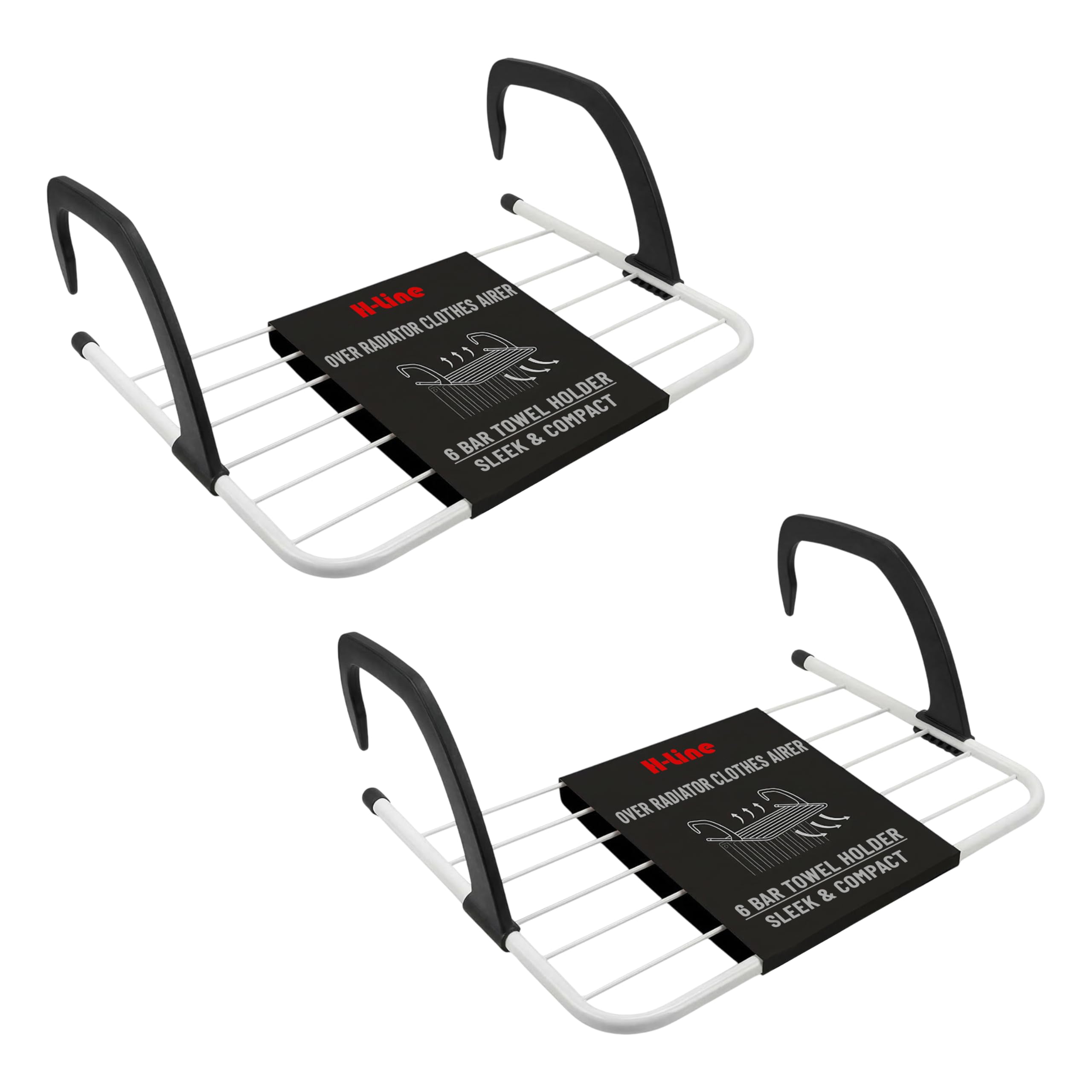 H-LINE 2 Pack of Over Radiator Clothes Airer Rail Dryer Drying Rack Hanger 6 Bar Towel Holder