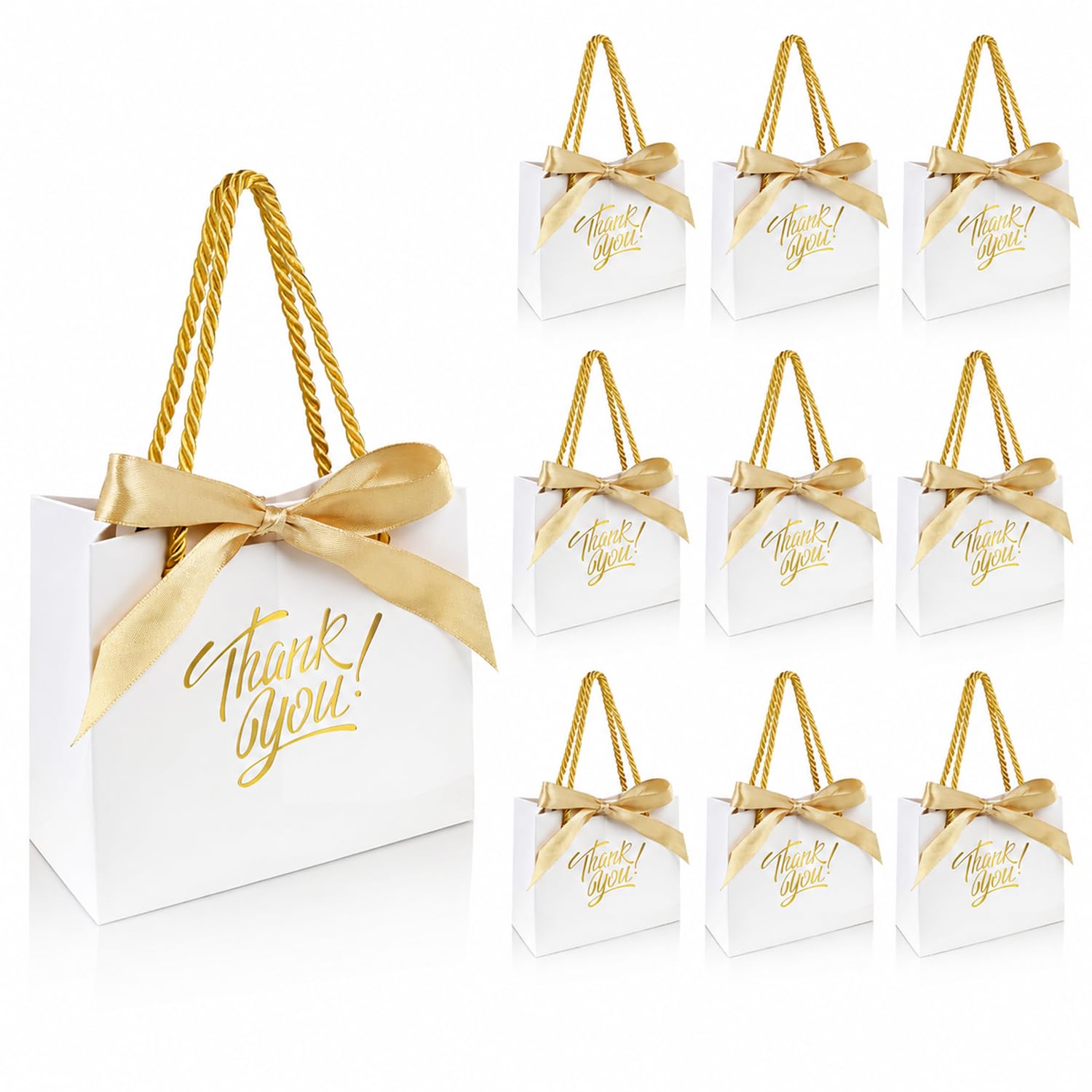 10 Pcs Small Thank You Gift Bags with Handle, White Paper Party Favour Bags