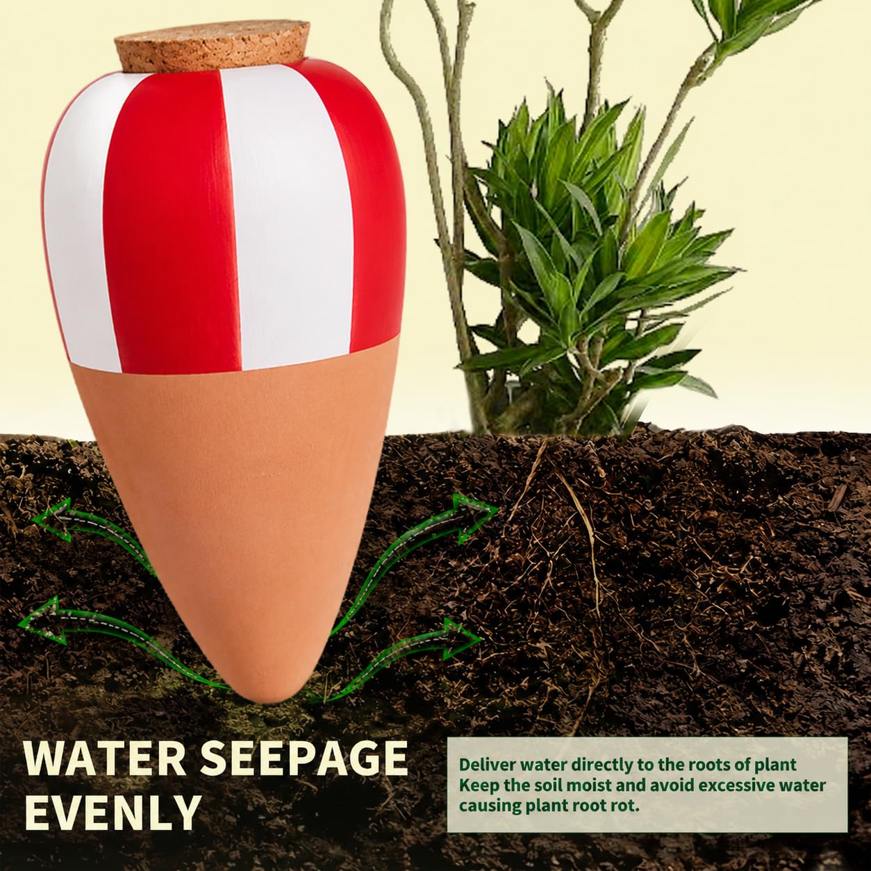 Oyas a Planter Terre Cuite, Distributeur Eau Plante 4Pcs, Pointes Auto-arrosantes en Terre Cuite, Globes Arrosage Automatique Interieur pour Plante, Cônes d'argile (Rouge)