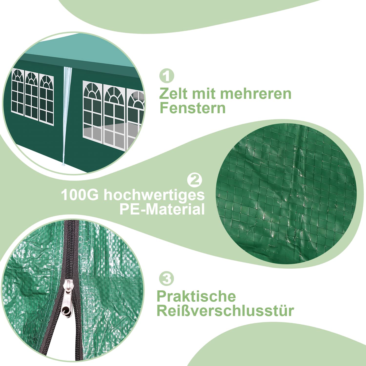 Sonnewelt Pabellón 3x6 m Carpa de Fiesta de Jardín Impermeable Lona de PE de Cerveza de Festival Resistente a los UV 100g/m² con 6 Partes Laterales Verde