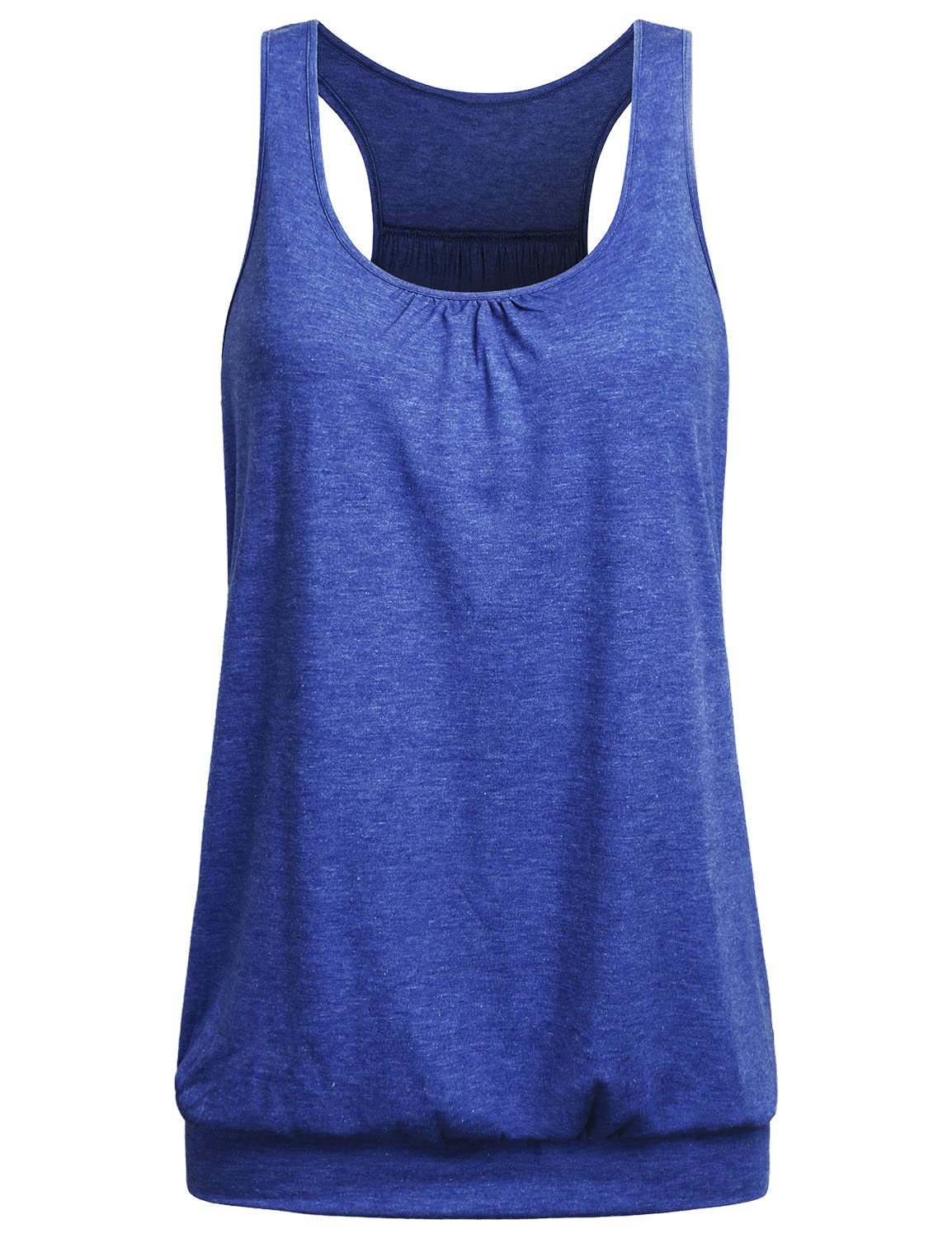 Camiseta sin mangas de espalda cruzada para mujer, ajuste holgado, parte inferior de banda, Azul / Patchwork, XXX-Large