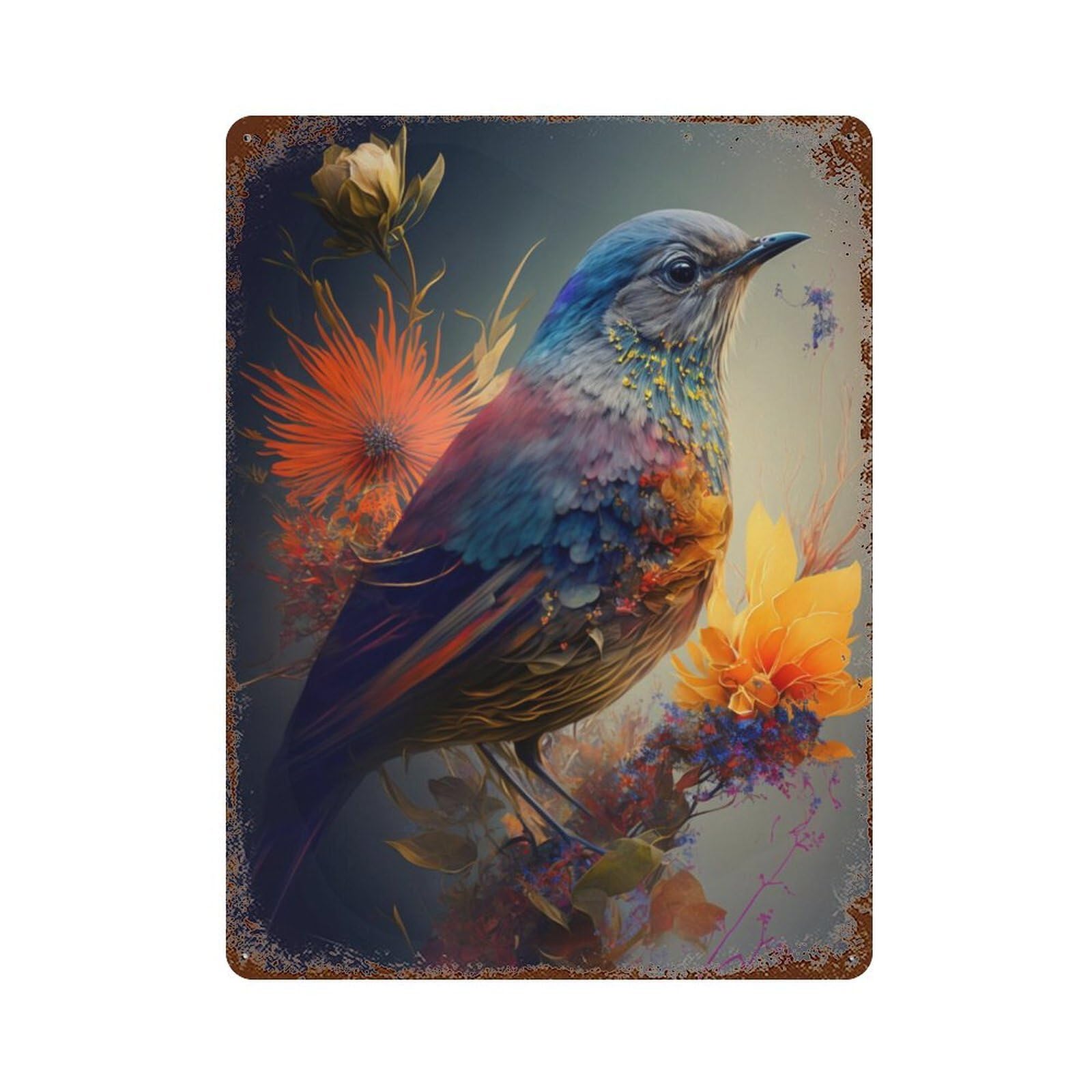 Colorful Bird Art Print 15.7"x11.8" Aged Metal Wall Plaque, Classic Wall Plaque for Pub, Kitchen And Man Cave Decor