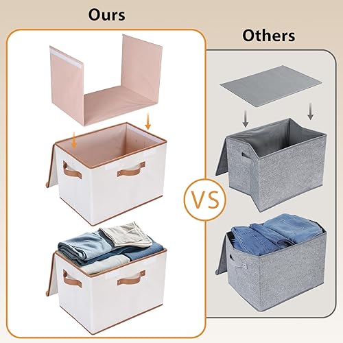 Miniatura 3 de Univivi Heavy Duty Fabric Storage Bins with Lid, Large 17" 10 Gallon Stackable Storage Bins with Leather Handles, Decorative Storage Boxes with Lids