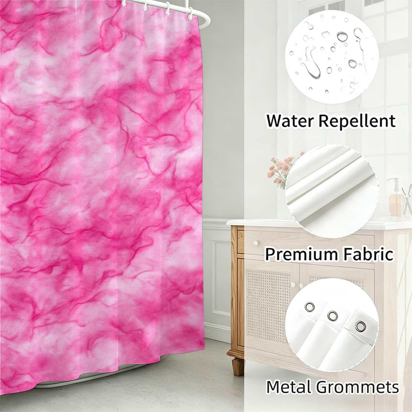 Tenda Doccia 200x250cm rosa Tenda per Doccia con 12 Anelli, Bordo Ponderato, Polyester Tessuto Lavabile, Asciugatura Rapida, Facile da Pulire, per Bagno Dormitorio Hotel Semplice J-401