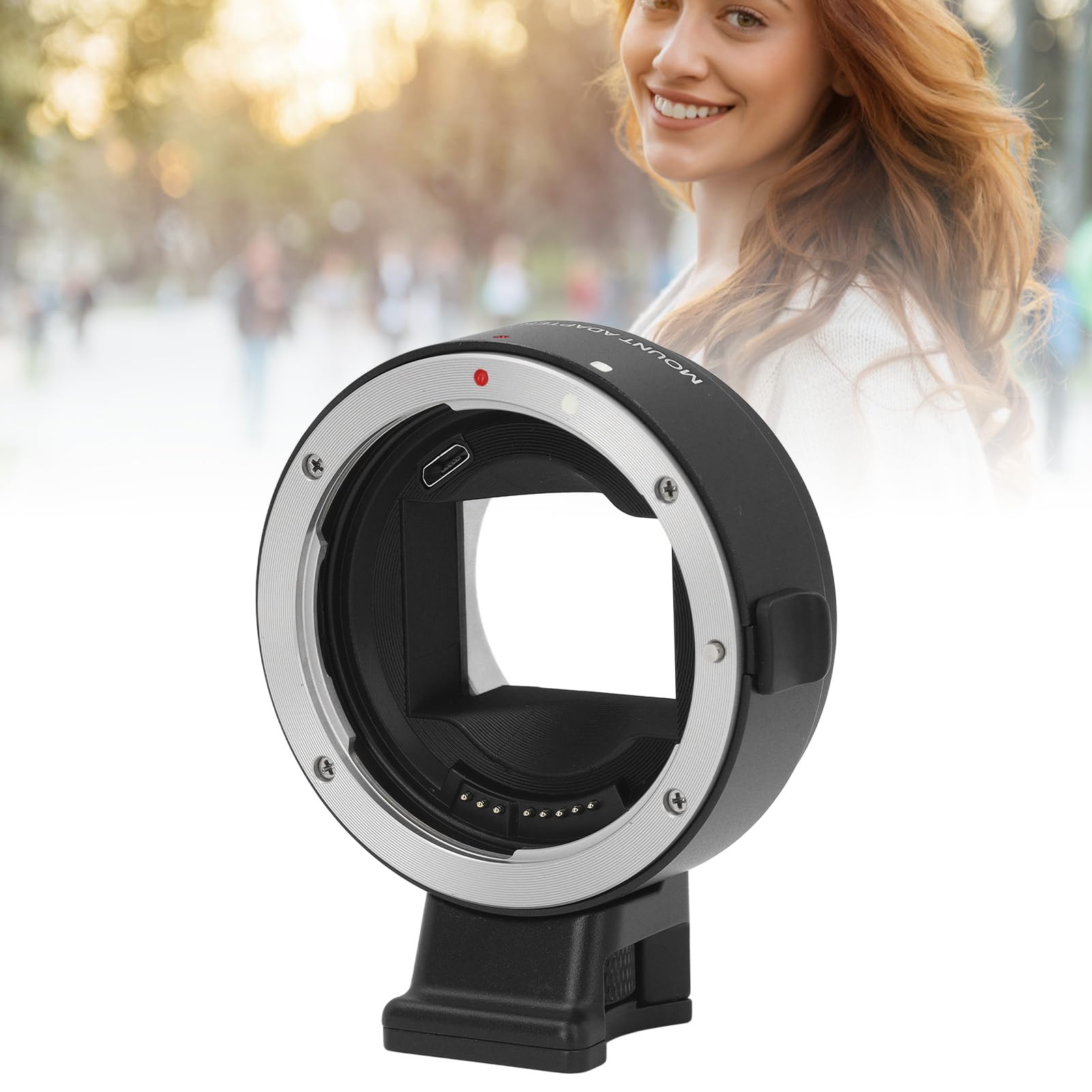 Adattatore per Obiettivo con Attacco EF Messa a Fuoco Automatica Anello Contatti Elettronici USB per Fotocamere NEX Montabile su Treppiede