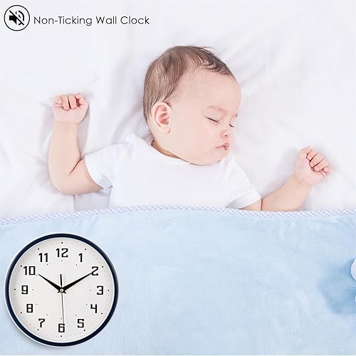 Miniatura 4 de Topkey Reloj de pared redondo silencioso para cocina, estilo moderno, sin tictac, decorativo, para dormitorio, oficina, estudio, cocina, reloj de