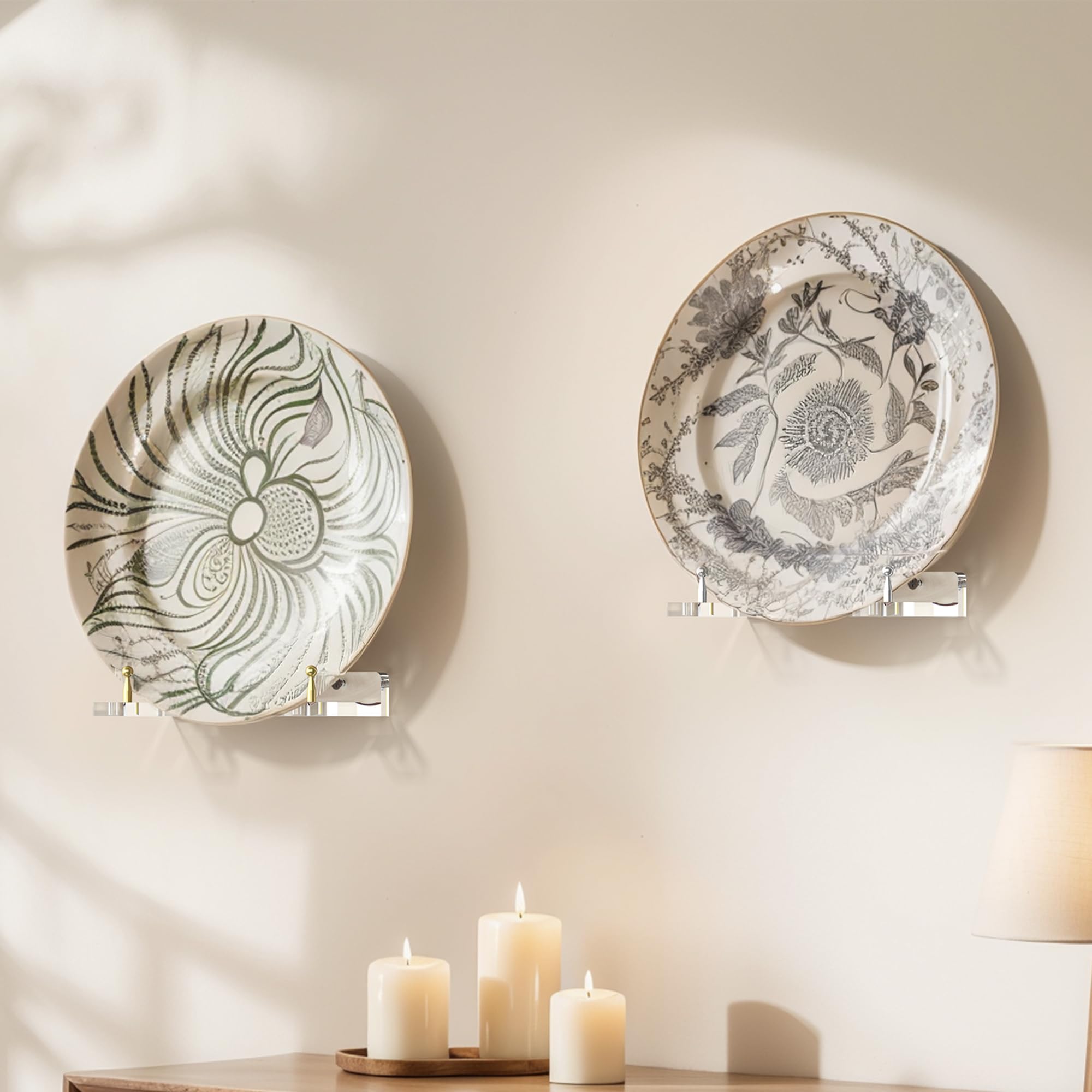 Wall-Mount Acrylic Display Shelf for Plates, Acrylic Plate Stand with Adjustable Display Angle, Ideal Hanger for 6-16 Inch Plates, Picture Frames,