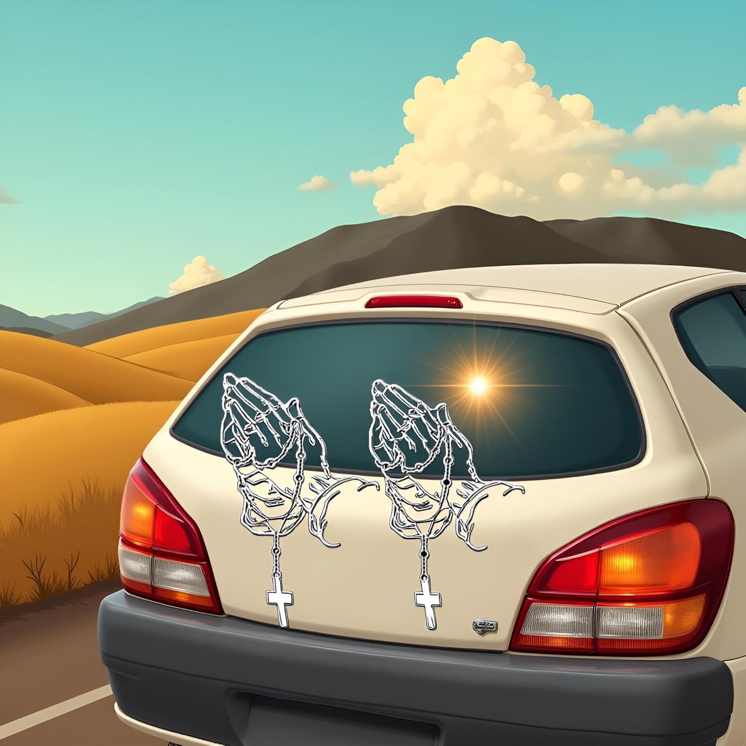 2Pcs Hands Praying Pearl Jesus Car Sticker - Image 3