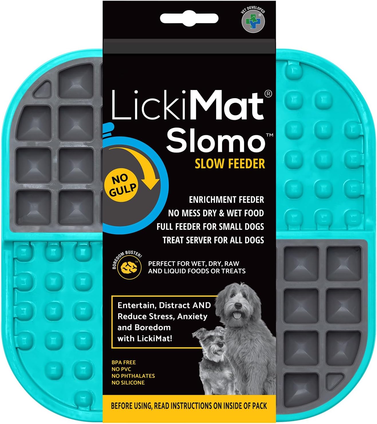 Slomo, Dog Slow Feeding Lick Mat, Boredom Anxiety Reducer, Turquoise