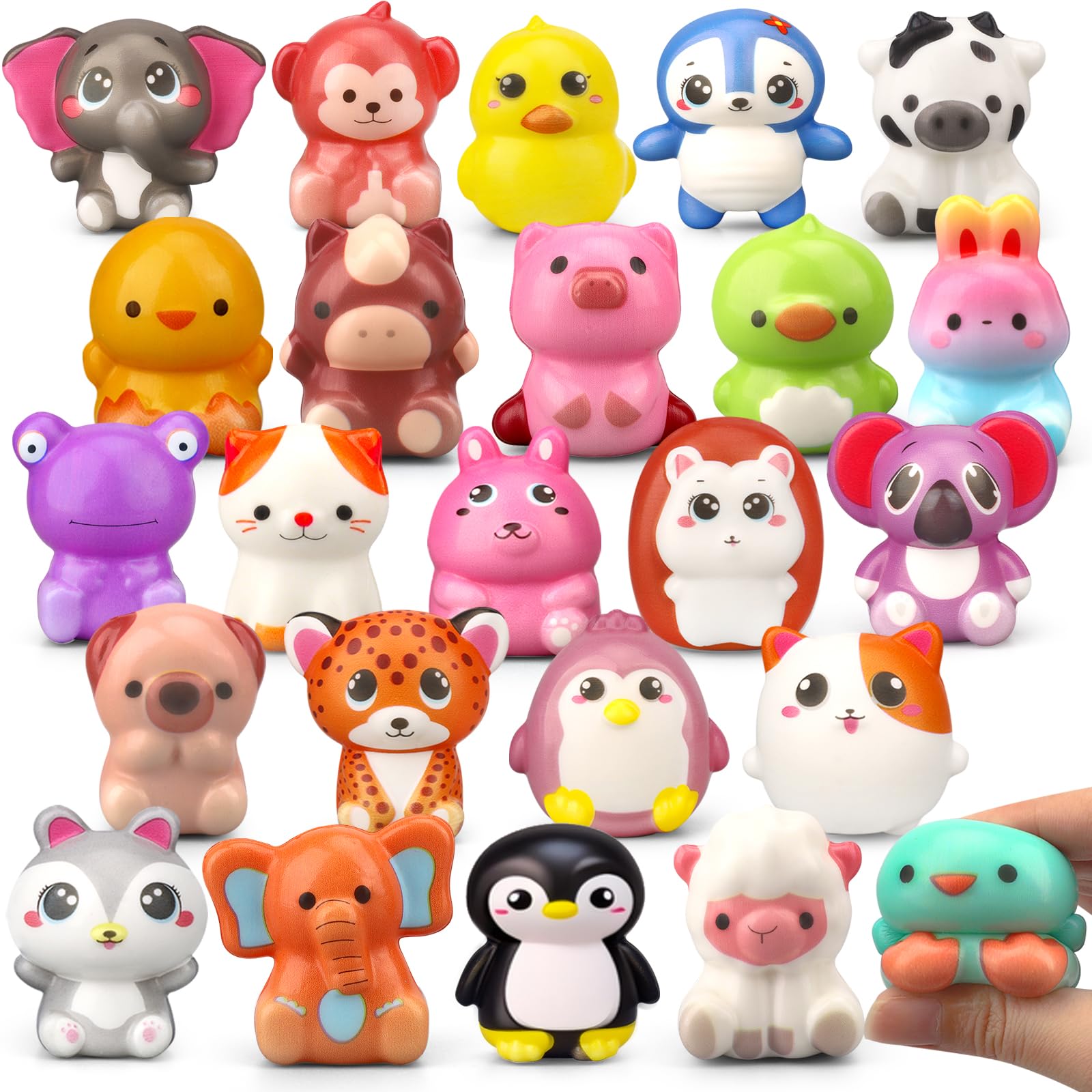 24 PCS Animal Slow Rising Squeeze Toys for Kids, Portable Soft Slow PU Rabbit Duck Toy for Birthday Goodie Bag Stuffers, Perfect Prize Gift for Birthday Christmas Party