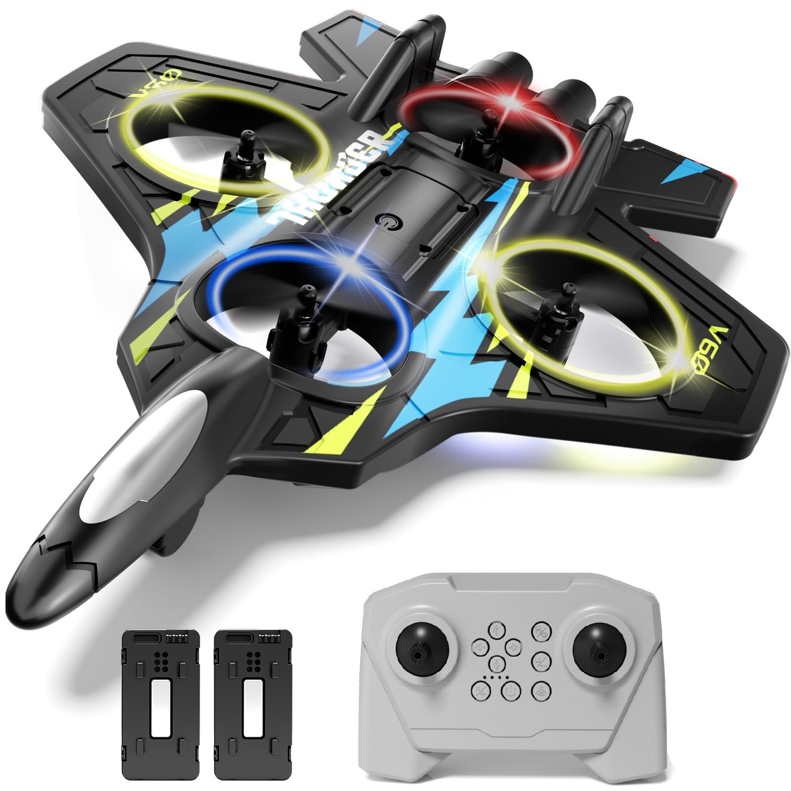 4DRC RC Plane for Kids Adults, Foam Remote Control Airplane Rc Airplane with Lights,2 Batteries, Stunt Roll, 3 Speed Mode, 360° Flip Fighter Jet RC Aeroplane Helicopter Drone Toys Gifts for Boys