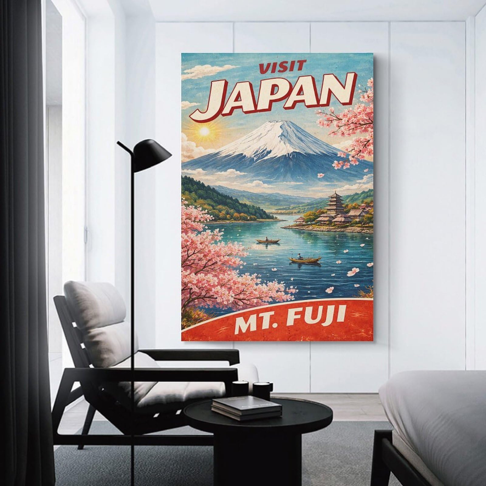 Junmoney Visit Japan Mt. Fuji Vintage Canvas Wall Art 20x30inch(50x75cm), for Wall Displays, Bedrooms Or Room Updates, Ideal for Building A Coordinated Art Wall