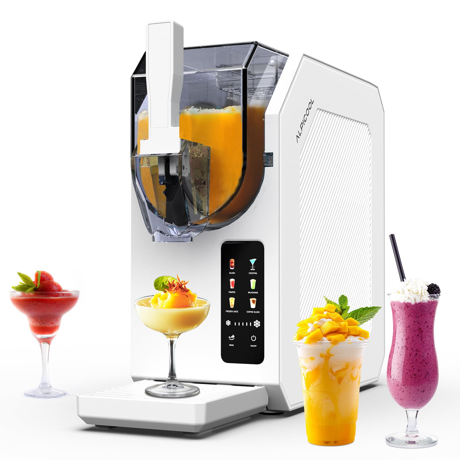 ALPICOOL Slushie Machine, 1.9L Frozen Drinks Maker, 6 Touchscreen Preset Slushy Machine, Create Slush, Frappé, Milkshakes & Frozen Juice, Frozen Cocktails, No Ice Needed, White