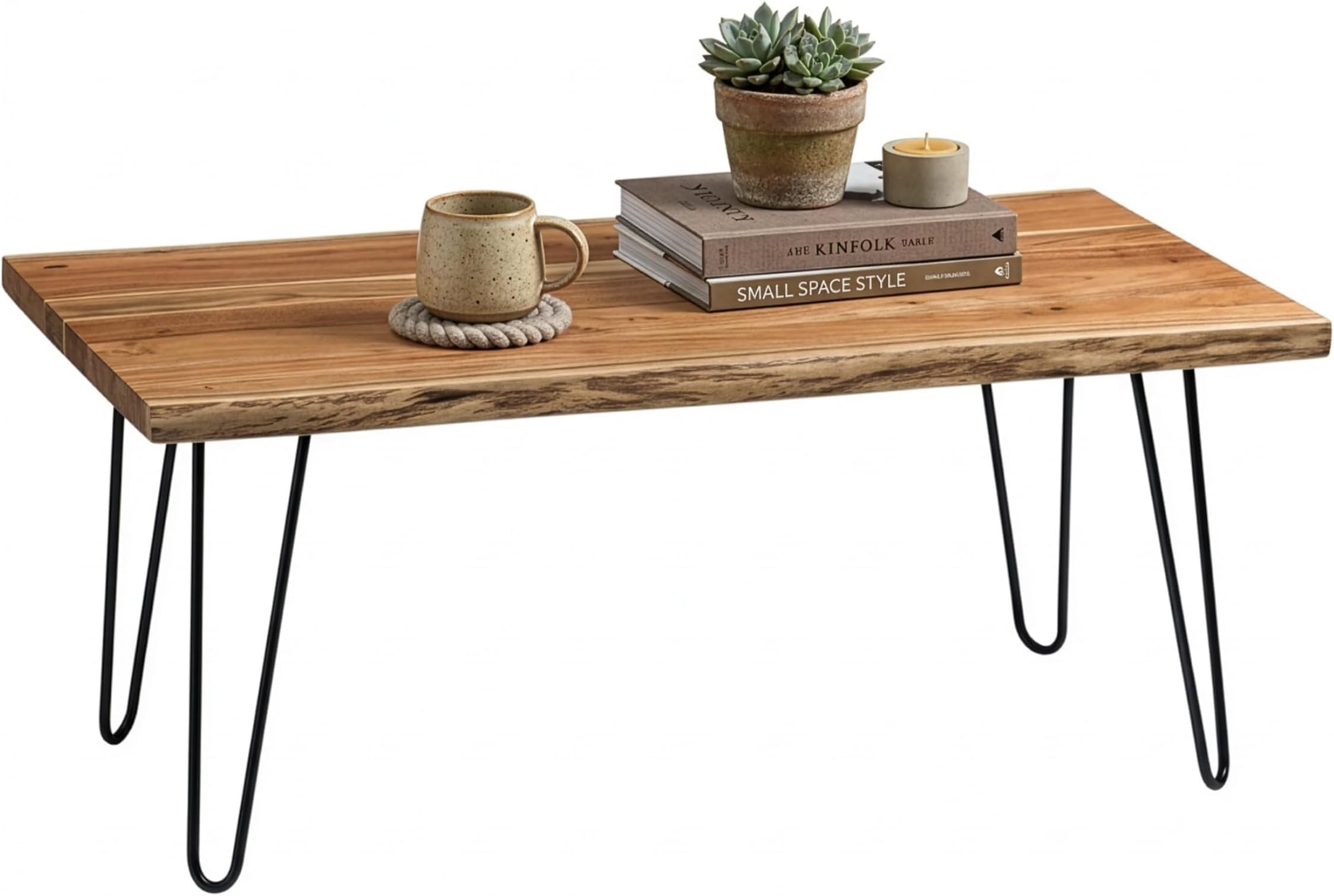 Alaterre Furniture Live Edge Wood Coffee Table with Hairpin Metal Legs โ Rustic Modern Farmhouse Living Room Table with Acacia Wood Top (42 Inch)