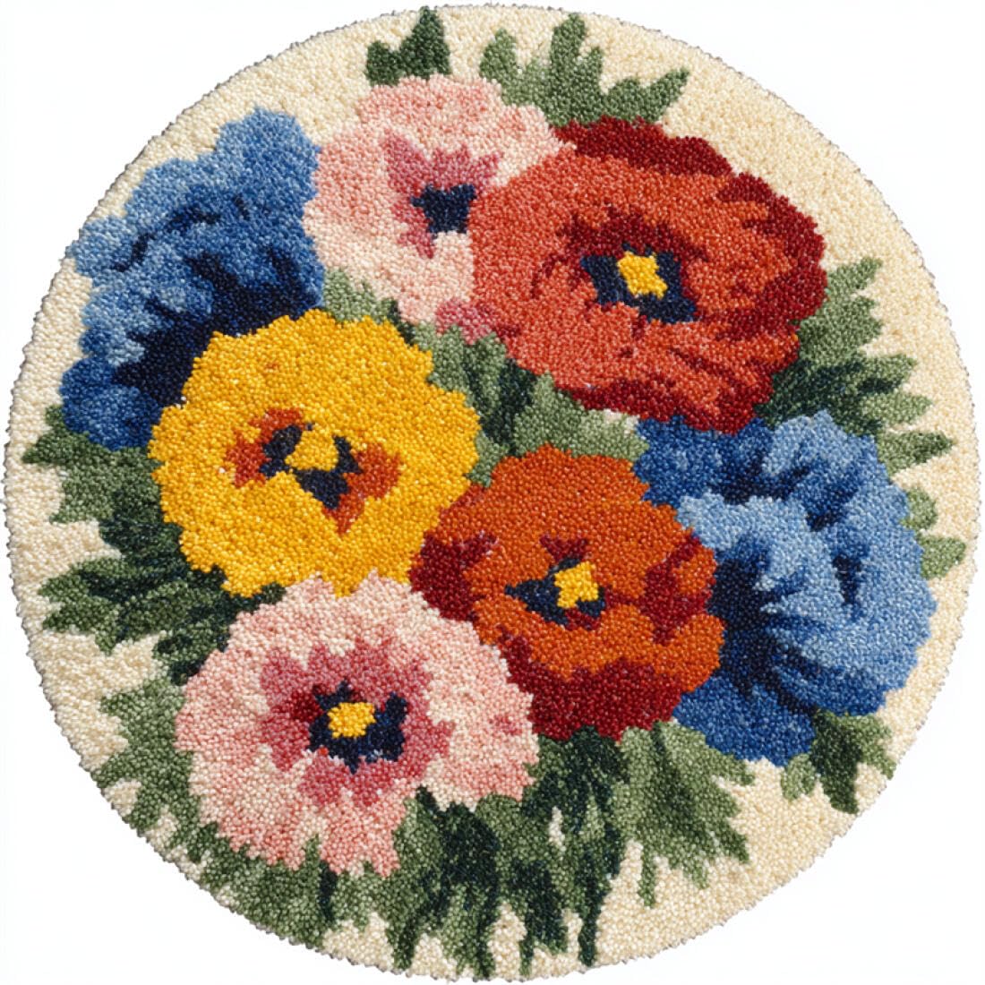 Rqwybcaxn DIY Rug Latch Hook Kits for Teens Needlework Kit Colorful Flowers 80x80cm Round Tapestry with Crochet Hook Study Craft Gift