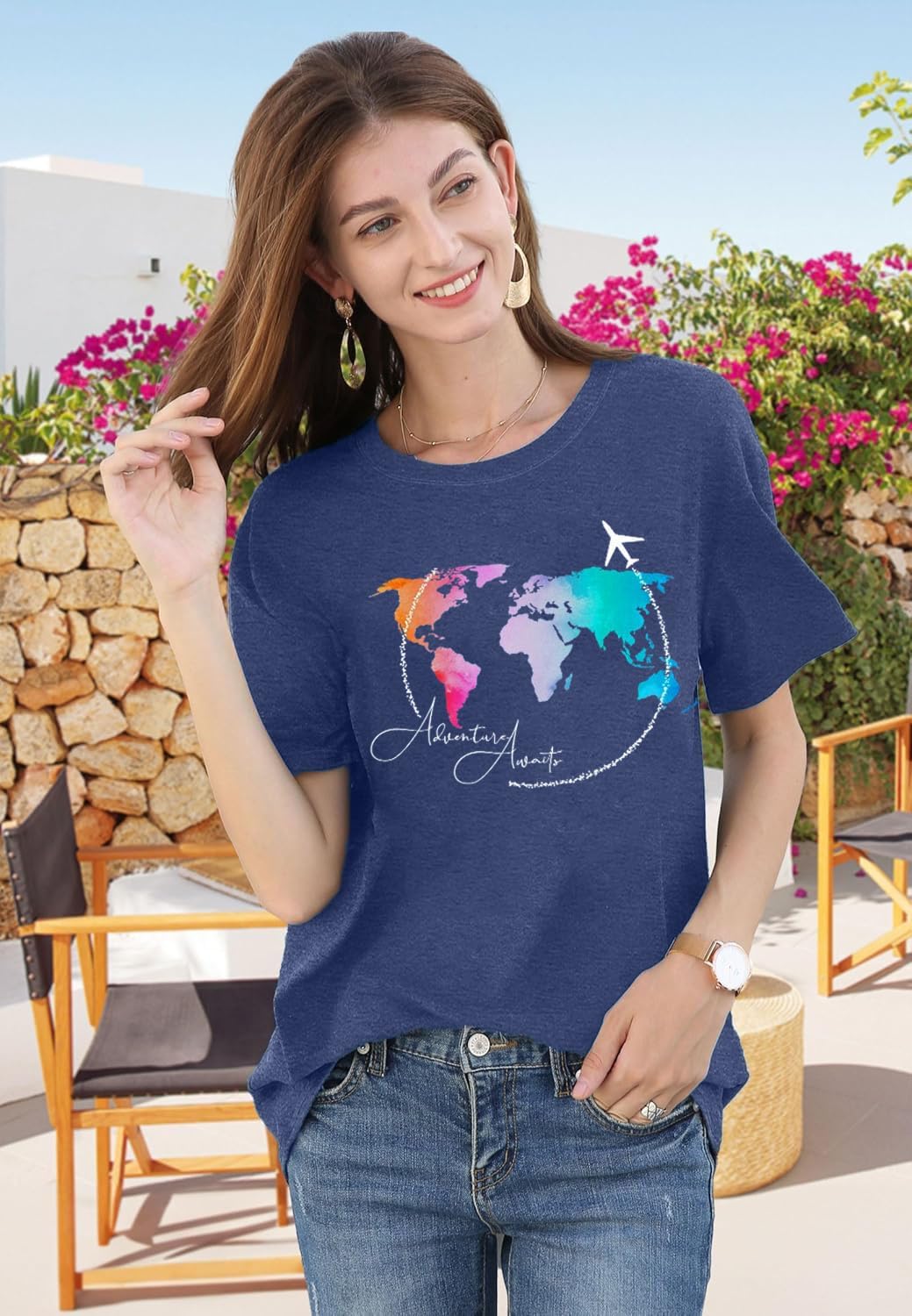 Airplane Mode Shirt Women Love Heart Graphic Tees Adventure Letter Print Short Sleeve Travel Shirts Casual Outdoor Tops - Image 2