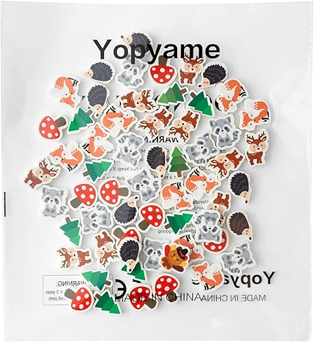 Miniatura 6 de Yopyame 60 piezas de borrador de animales del bosque para niños, surtido a granel, borrador de lápices novedosos, lindos borradores de rompecabezas,