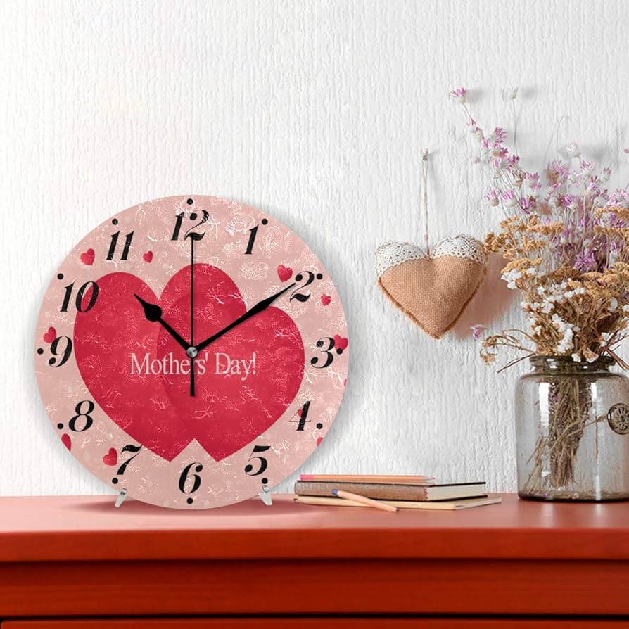Amazon.com: Vikko Mother's Day Red Heart Wall Clock 9.8 inch Round
