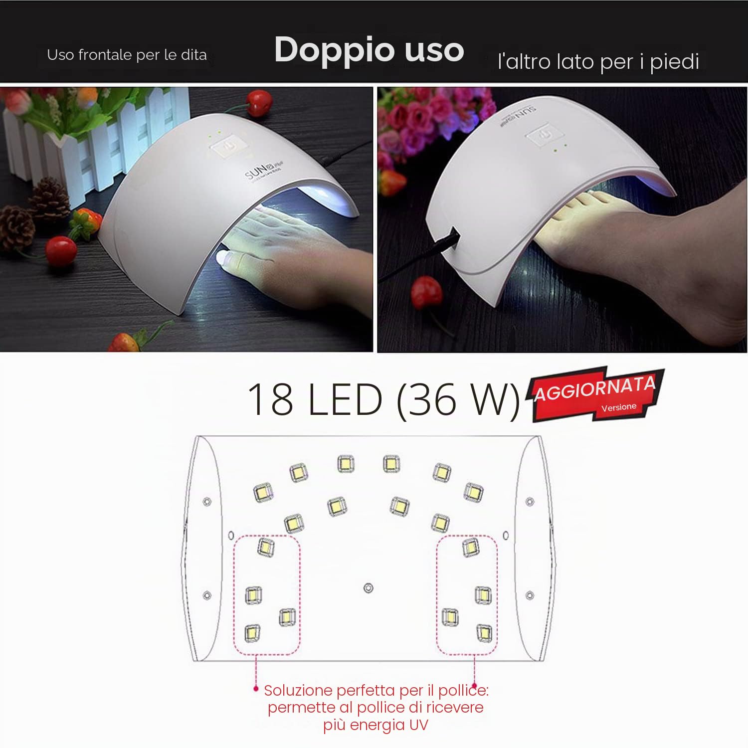 Vishine Kit Completo Smalto Semipermanente Lampada LED 36W 6 Flaconi Smalto Gel Top Base Manicure