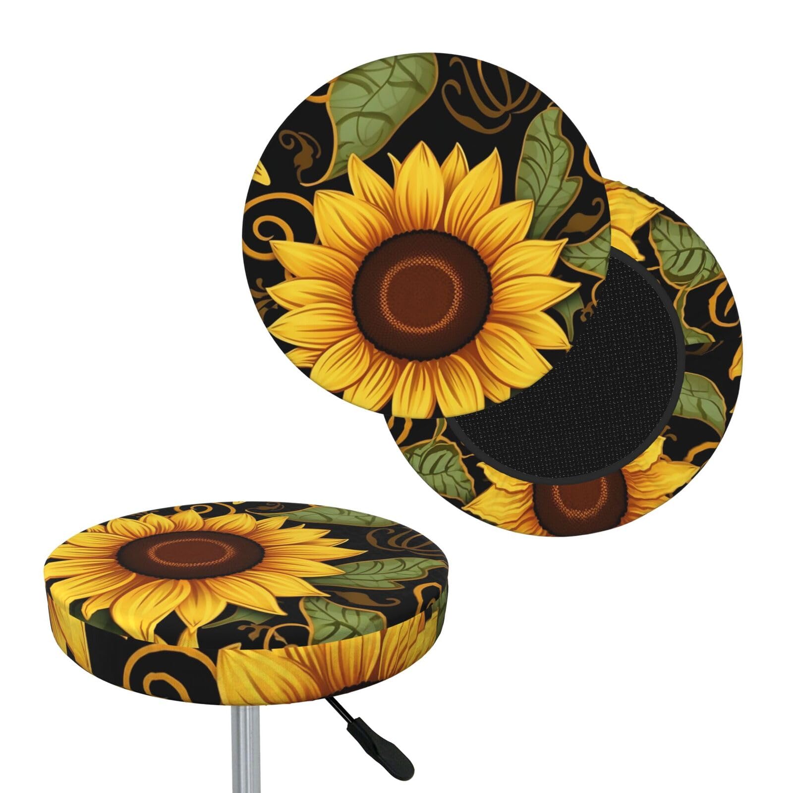 NONHAI Beautiful Sunflower Bar Stool Cover Round Elastic Stool Cushion Covers Dustproof Bar Chair Cover Washable Stool Cushion Slipcover Stretch Stool Seat Covers for 12-14 Inch Chair