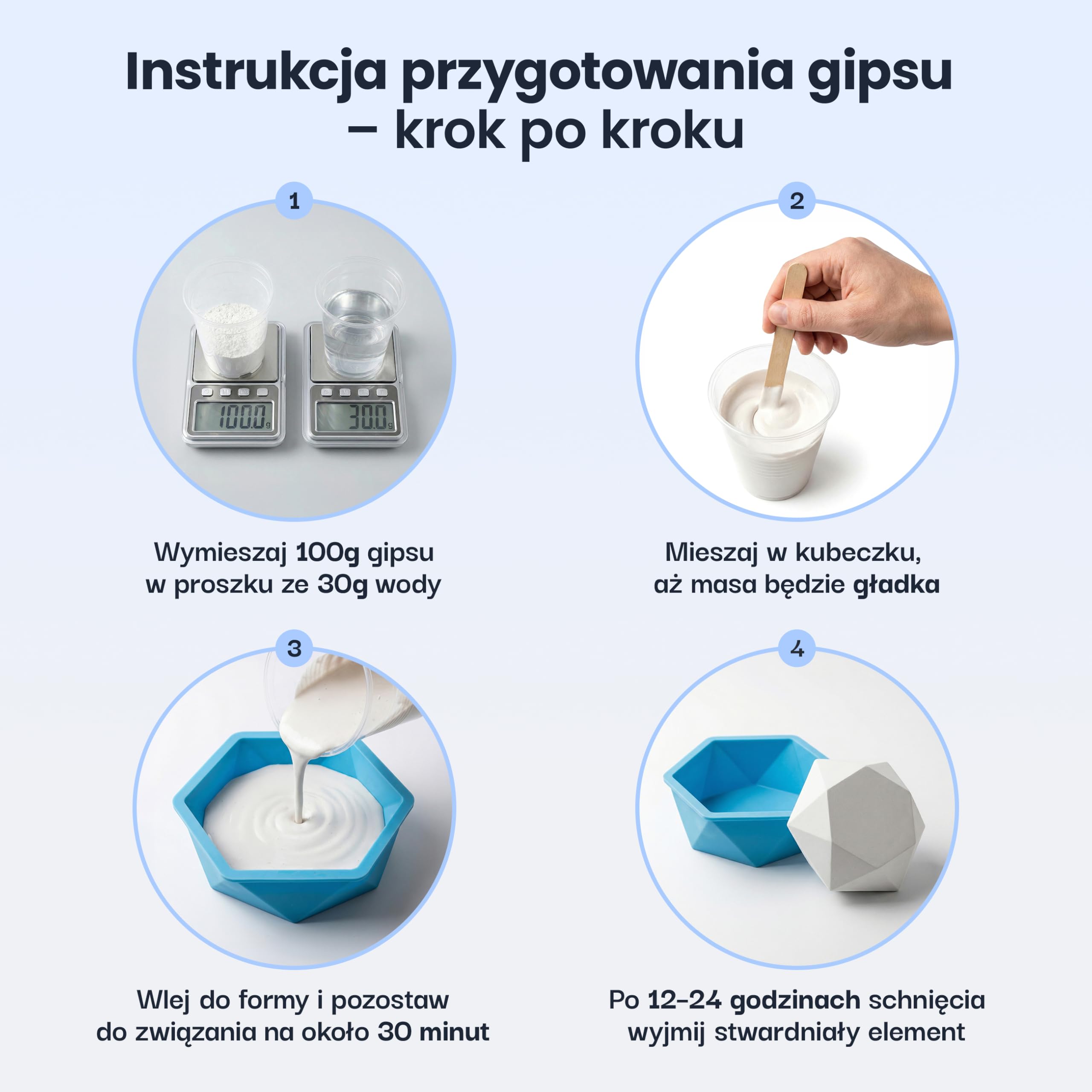 Creative Deco Gips w Proszku 5kg Czysta Biel Masa do Odlewów Biały