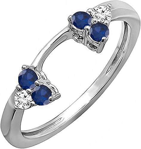 Dazzlingrock Collection Anillo de boda redondo de oro de 14 quilates con zafiro azul y diamante blanco para mujer, banda de guardia a juego
