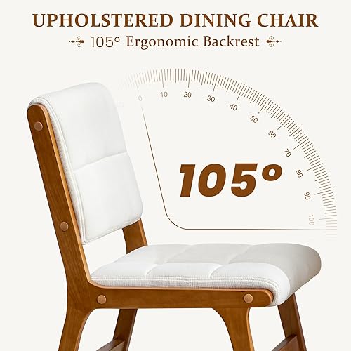 Miniatura 6 de Furniliving Juego de 2 sillas de comedor de madera de roble, silla de cocina tapizada de tela de lino moderna de mediados de siglo, sillas de