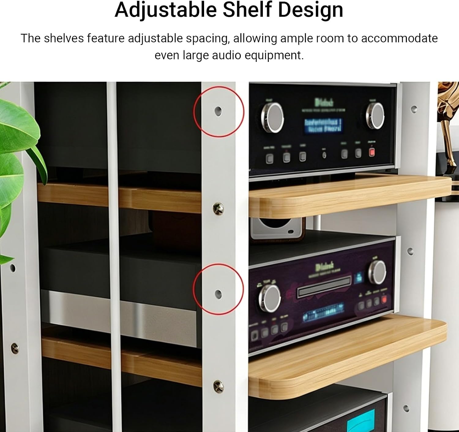 HiFi Rack AV Media Stand with Casters, 2/3/4/5-Tier Amplifier Audio Rack, Adjustable Shelves CD Player Stand, Wooden Stereo Cabinet, for Home Office Audio Video(Black,2 Layer)