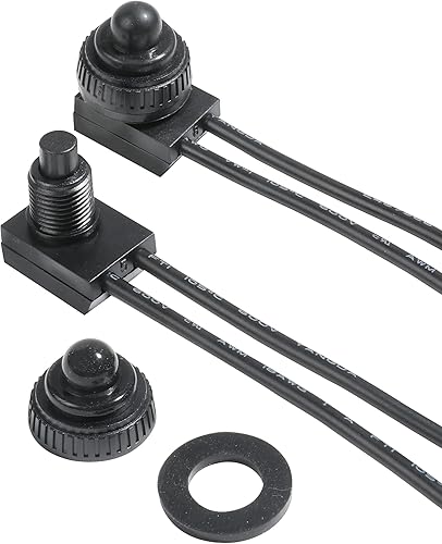 AOCISKA 2 interruptores de botón negro, interruptor de botón impermeable de 12 V, interruptores de encendido y apagado SPST con cable, interruptor