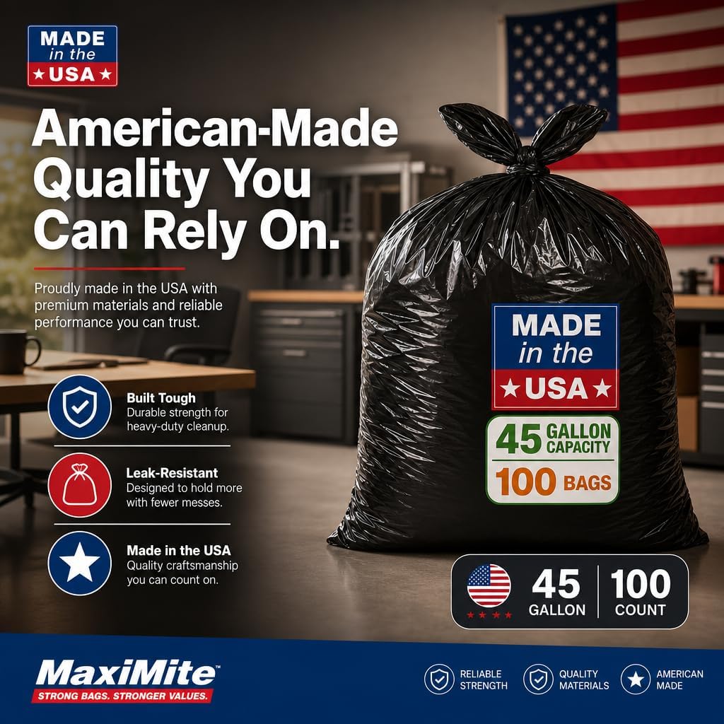 MaxiMite Trash Bags Made in USA, 45 Gallon 38 x 48, 100 Count Coreless Roll image 2
