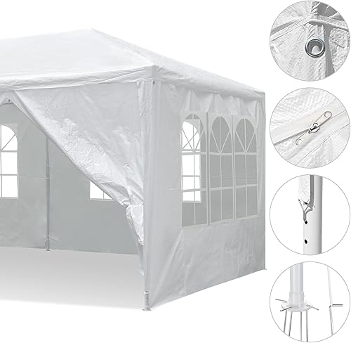 Miniatura 8 de Yescom 20 x 10 pies, color blanco para fiesta de boda al aire libre, patio, toldo cerrado con toldo extraíble de pared lateral, refugio solar