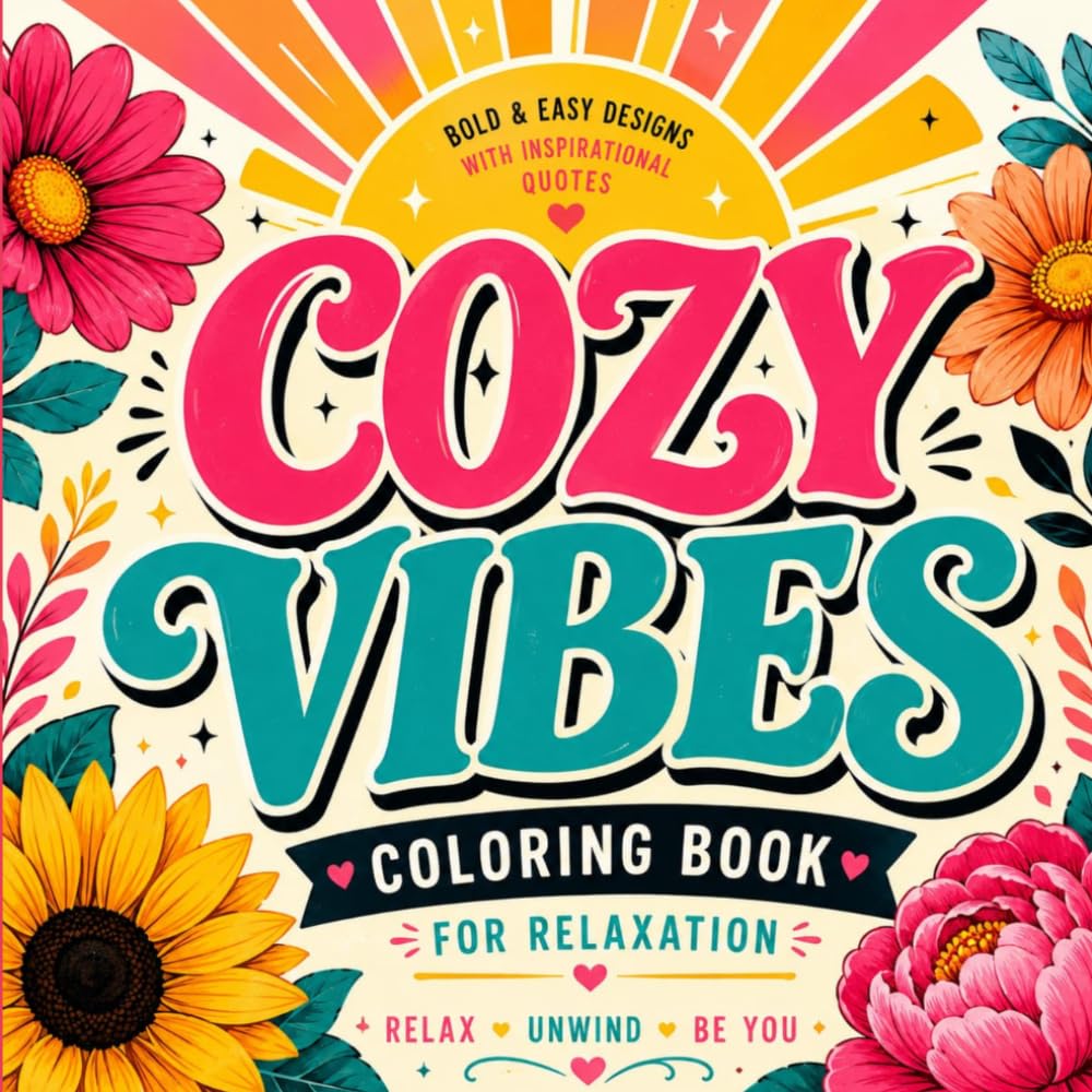 Cozy Vibes Coloring Book: Bold & Easy Designs with Inspirational Quotes for Relaxation, Stress Relief and Positive Energy for Adults & Teens