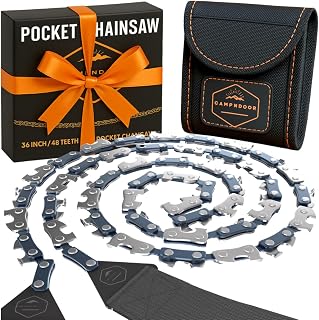 Pocket Chainsaw 36 Inch Black - 65Mn Heavy Duty Steel Pocket Saw - 48 Teeth Hand Chainsaw with Sturdy Handles and Bag - Survival Saw - Handy Camping Gear - Bushcraft Survival Gear