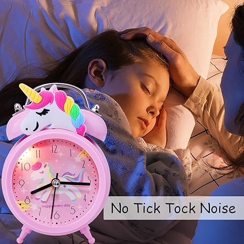 Miniatura 6 de TCJJ Reloj despertador de unicornio para niñas y niños, bonita decoración de dormitorio, segunda manecilla silenciosa sin tictac, con