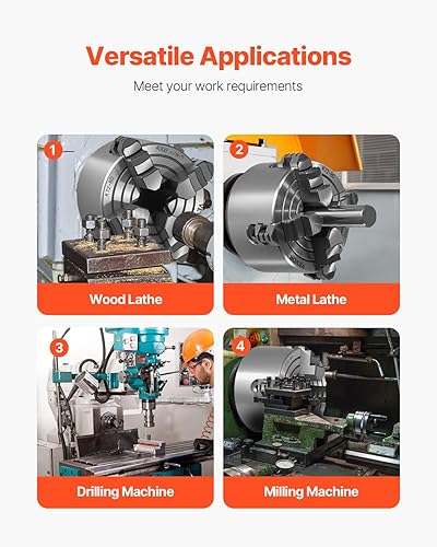 Miniatura 62 de VEVOR Mandril de torno de 3 mandíbulas, 8 pulgadas, mandril de torno autocentrante, rango de sujeción de 0.16-8 pulgadas/0.157-7.874 in