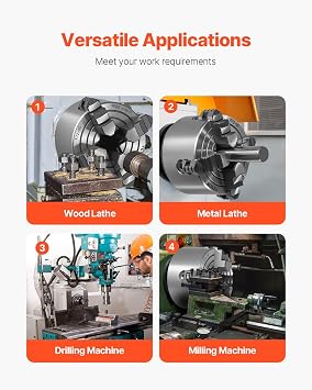 VEVOR 4-Jaw Lathe Chuck, 3 Inch (80 mm), 4-Jaw Independent Chuck, 0.1-3.15 in (5-80 mm) Clamping Range with T-key Fixing Screws Reversible Jaws, HT300 Material, Internal External for Wood Metal Lathe