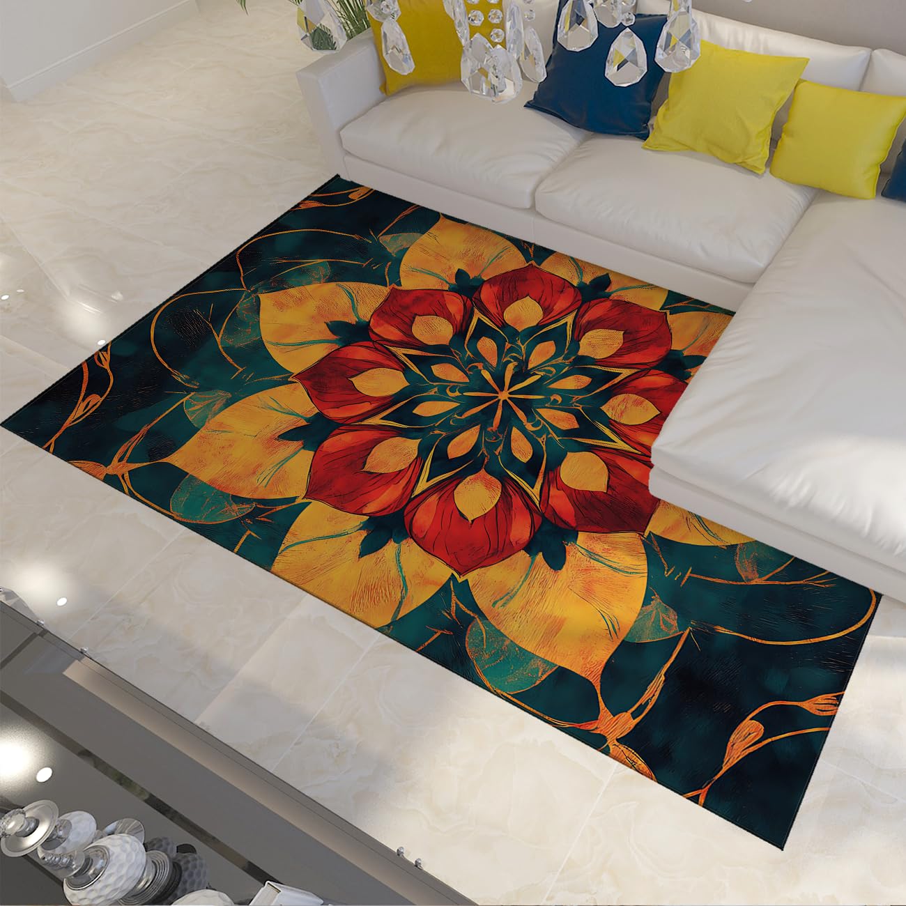 Tapis lavable Art Nouveau à poil ras et dos antidérapant pour un salon sécurisé