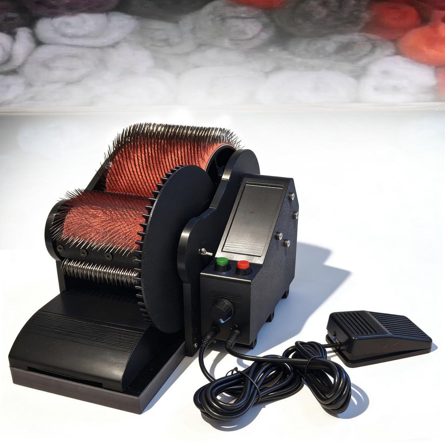 XueFulxion Wool Felt Drum Carder, Electric Wool Carding Machine, Remove Fiber Impurities, Color Mixing Wool Blending Wheel, For Wool, Alpaca & Dog Hair for Spinning, Felting & Art Yarn