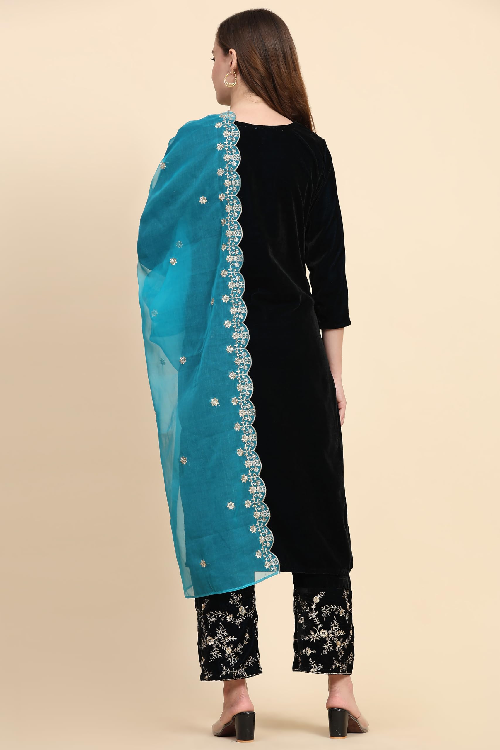 TRENDMALLS Salwar - Completo da donna in velluto ricamato, pantaloni Kurta con Dupatta