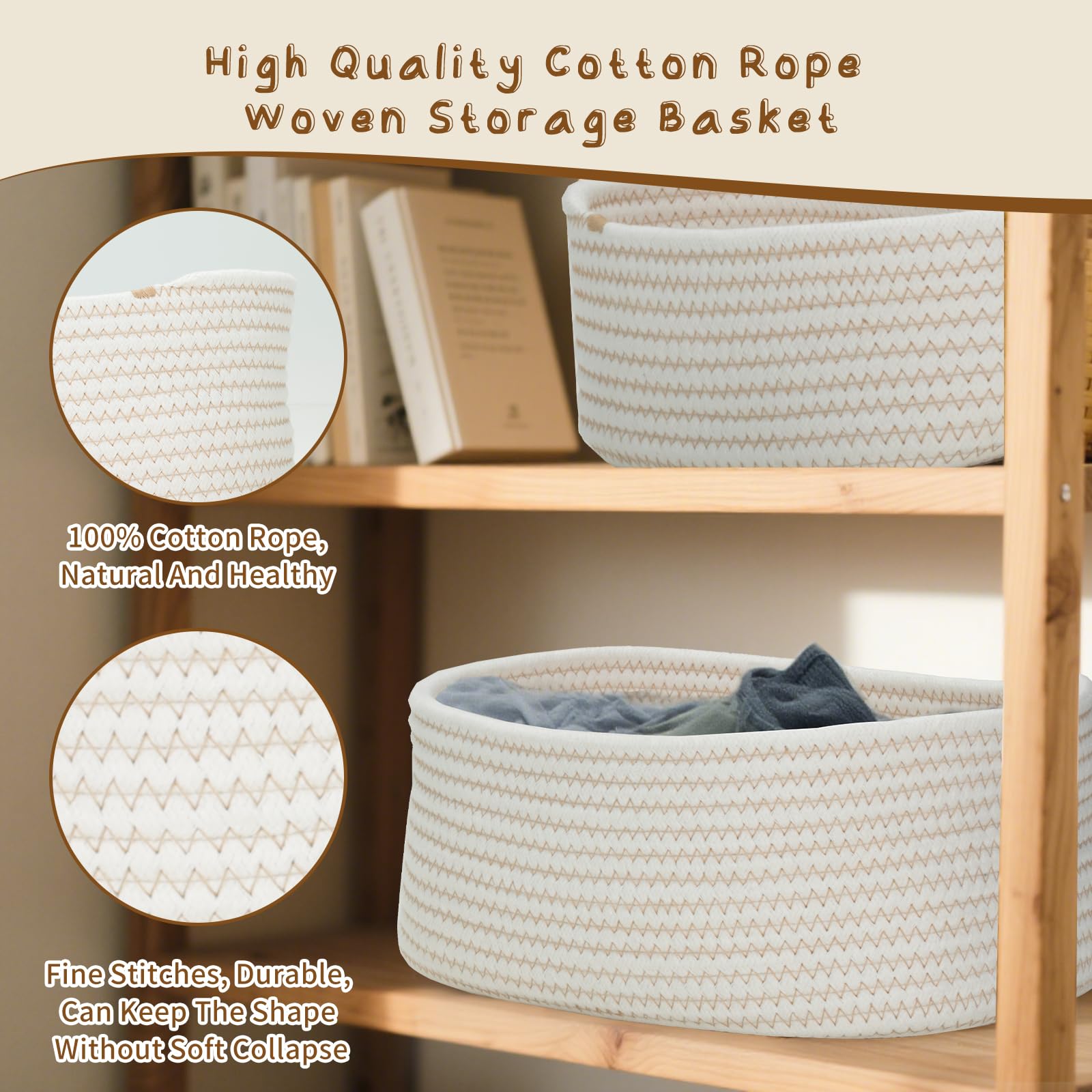 Cozary Cestini Portaoggetti Intrecciato, Impilabile Scatola Di Immagazzinaggio In Corda Di Cotone, Organizer,Ecorazione Cestini Stoccaggio Per Bagno Cameretta Salotto Ufficio, 3 Pezzi