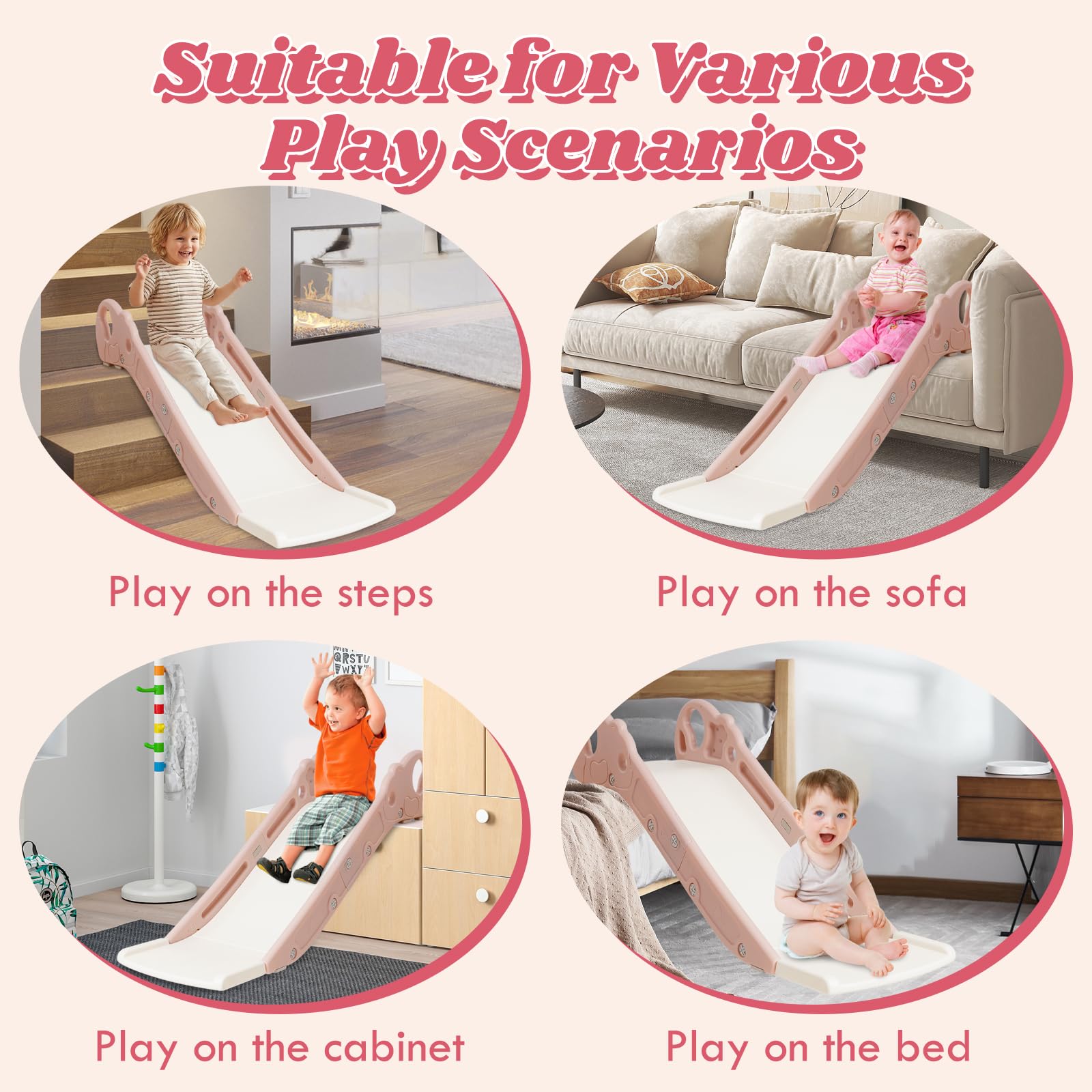 Rutsche für Kinder, Indoor Rutsche für Bett & Sofa, Kleinkind Bettseitenrutsche mit Rutschfester Basis, Montessori-Spielzeug Rosa