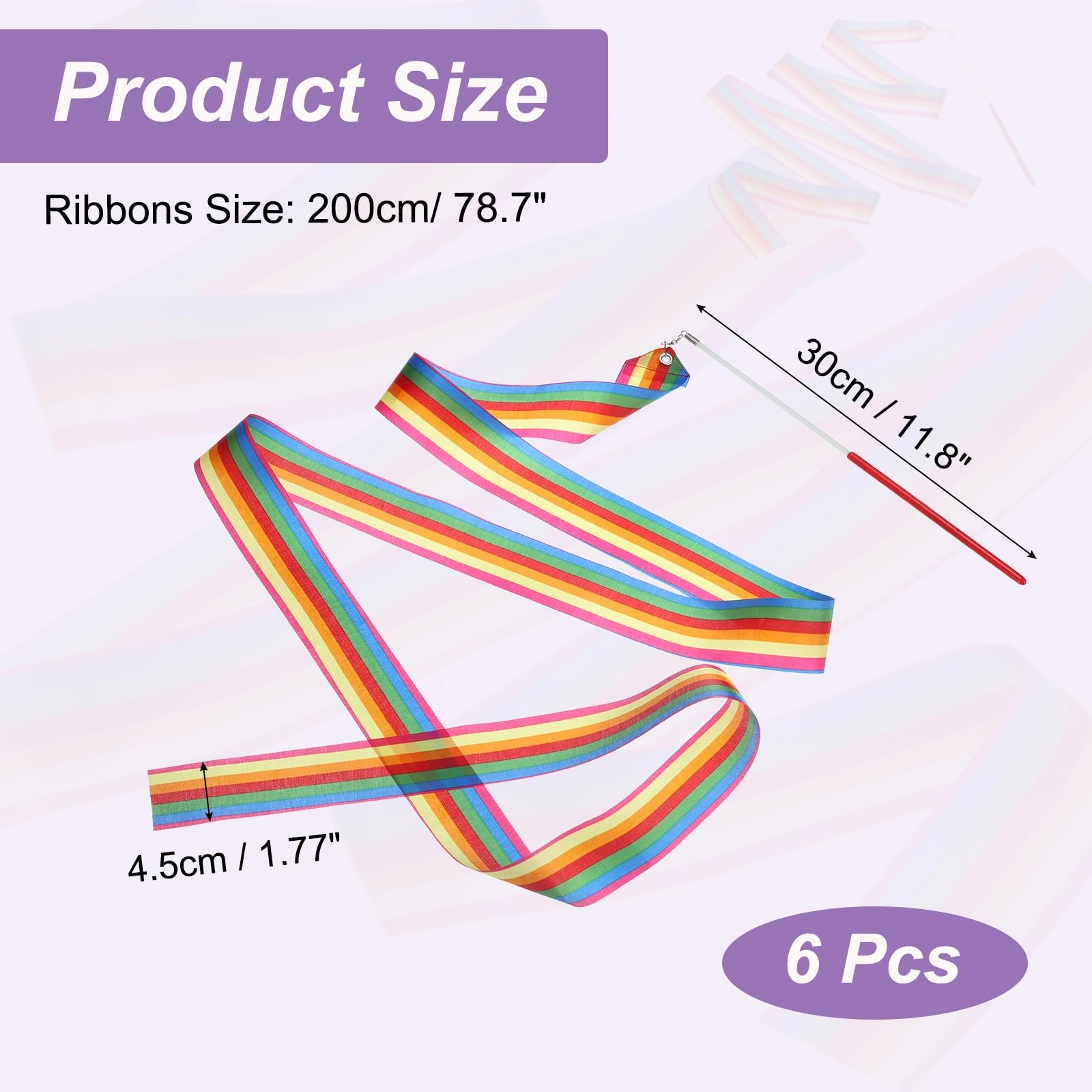 PATIKIL Dance Ribbons, 6 Pack 78.7 Inch Gymnastics Dance Streamers with Non-Slip Wand Dance Flags for Gifts Dancing - Image 2
