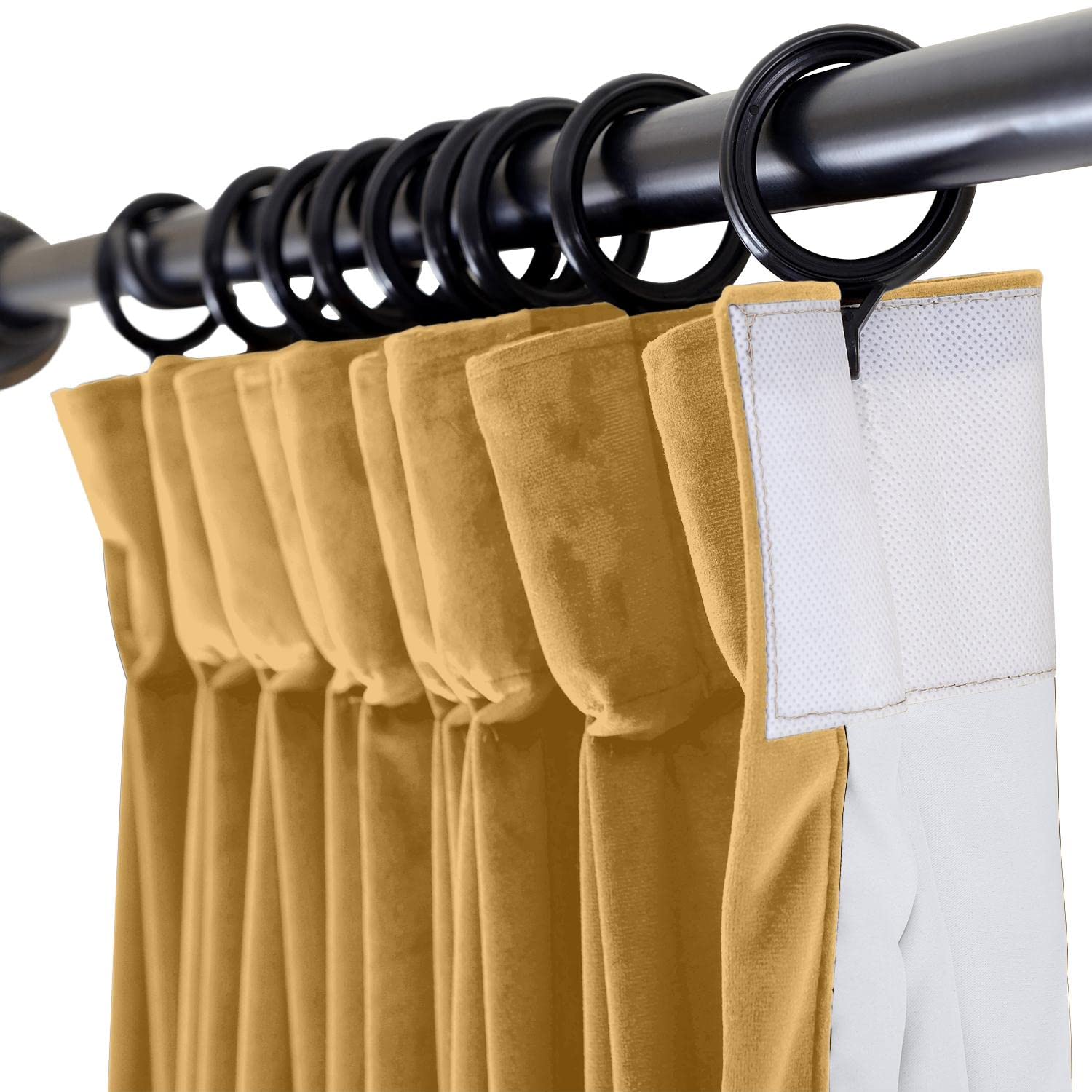 ChadMade Velvet Blackout Home Movie Theater Curtain Drapes Panel, Pinch Pleated 150W x 108 L (1 Panel) for Stage Event Auditorium, Black, Leon Collection