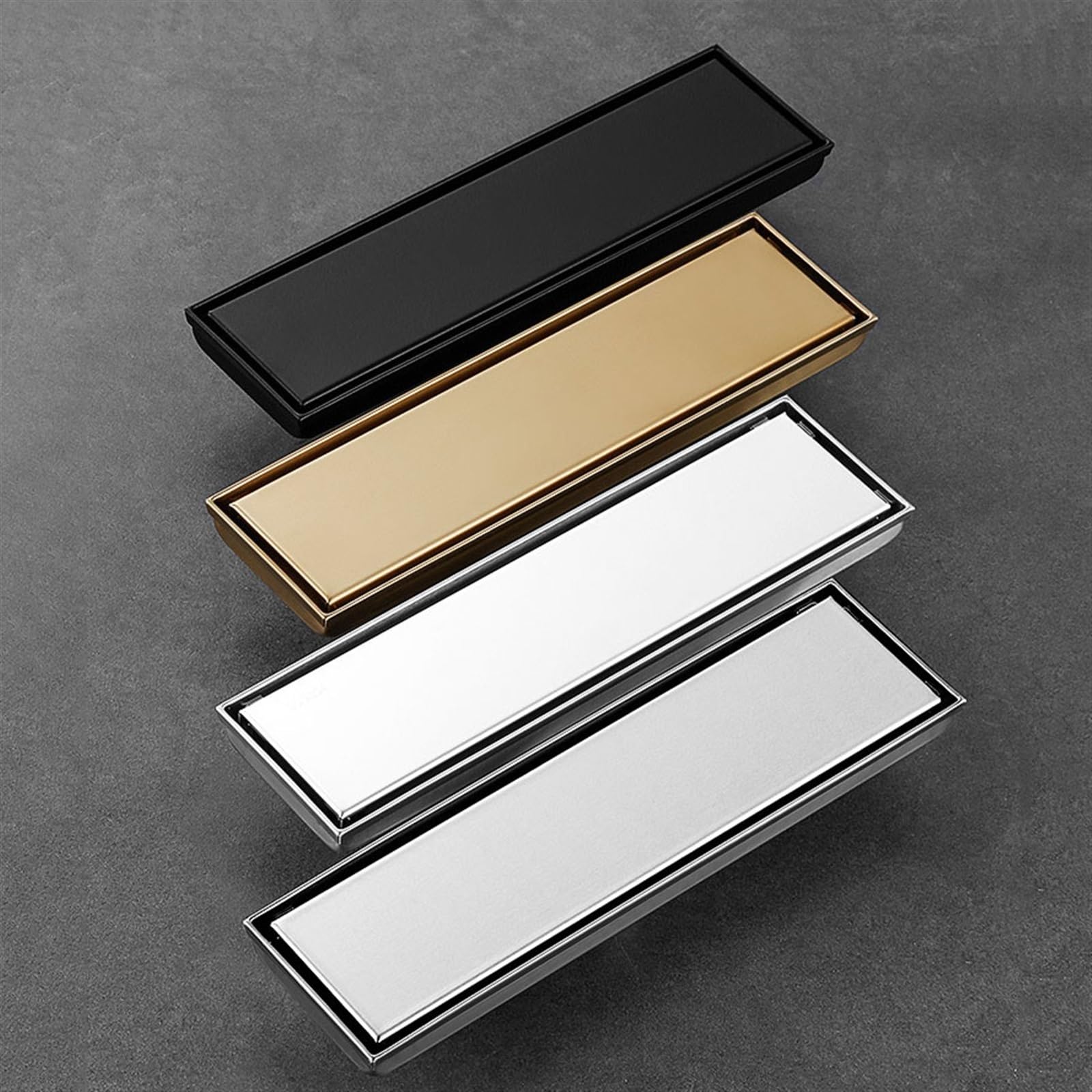 1 Piece Linear Shower Drain with Hair Catcher, Rectangular Floor Drain Invisible 2 in 1 Linear Drain Reversible 2-in-1 Cover Tile Insert for Kitchen Washroom Garage and Basement (Color : Gold, Size