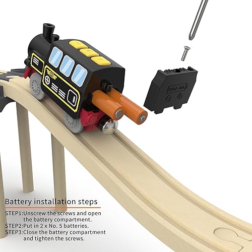 Miniatura 6 de Juego de tren de locomotora a pilas para pista de madera, vehículos magnéticos de control remoto eléctrico de juguete con potente luz y sonidos del