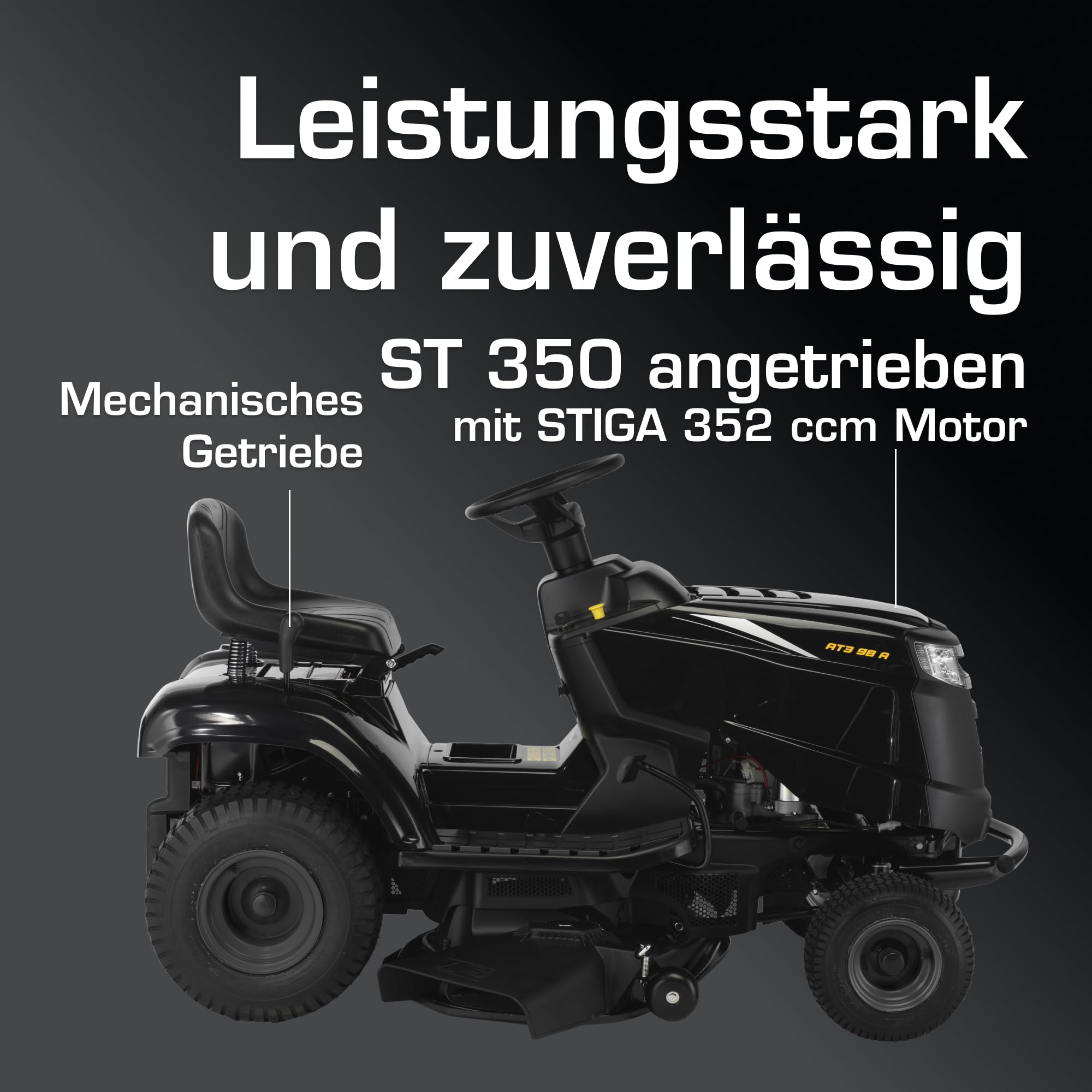Alpina AT3 98 A Rasentraktor, 6,5 kW, 98 cm – Elektromagnetische PTO-Kupplung, Mulchfunktion – Rasenflächen bis 4.500 m²
