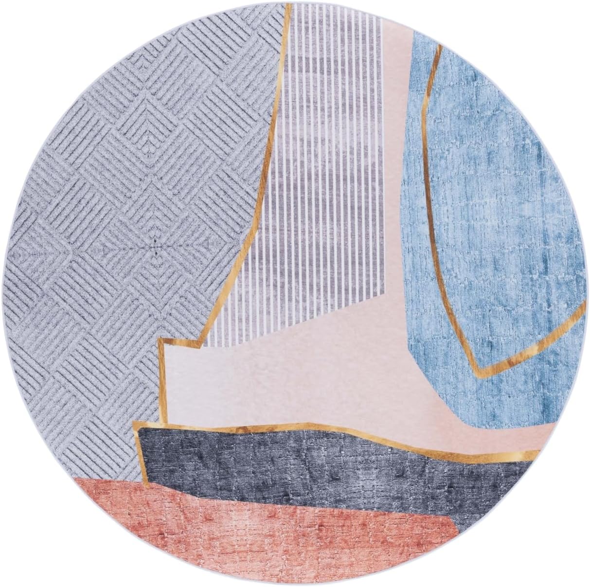 Safavieh Tacoma Collection Area Rug - 6' Round, Beige & Blue, Mid-Century Modern Design, Non-Shedding & Easy Care, Machine Washable Ideal for High Traffic Areas in Living Room, Bedroom (TAC834B)